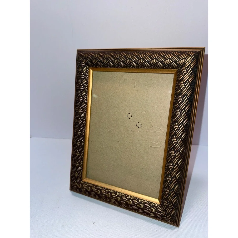Gold Bronze Woven Basketweave Picture Frame 5x7 Tabletop Wall Mount Decorative